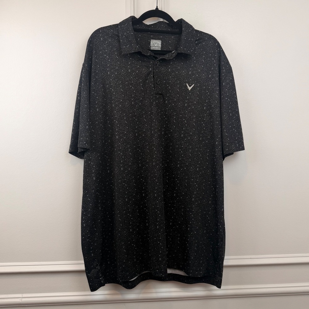 Callaway Mens Opti-Dri Golf Polo‎ Shirt XL Black White Chevron Print Performance
